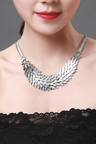 Feather Silver Chunky Short Necklace