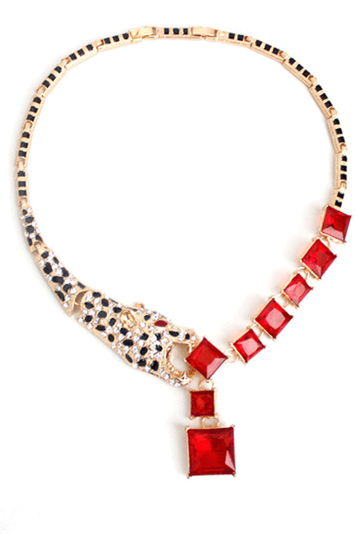 Leopard Rhinestone Short Necklace