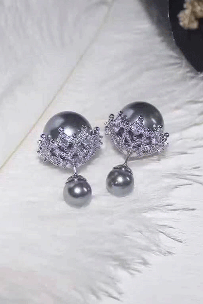 Double Pearl Earrings with Embellishments