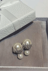 Double Pearl Earrings with Embellishments