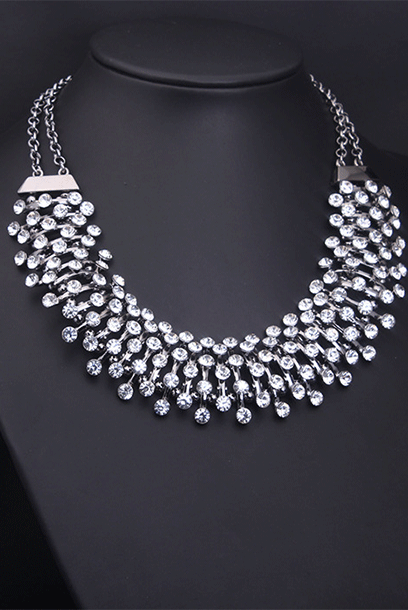 Rhinestones Short Chunky Statement Necklace