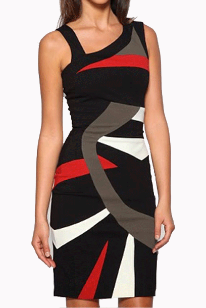 Sleeveless Graphic Panel Pencil Dress