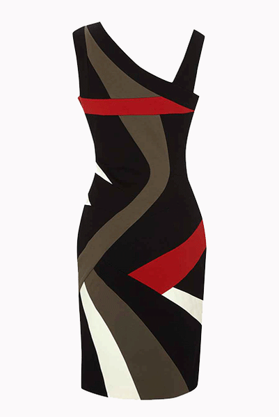Sleeveless Graphic Panel Pencil Dress