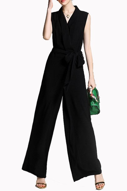 Sleeveless Lapel Playsuit Jumpsuit