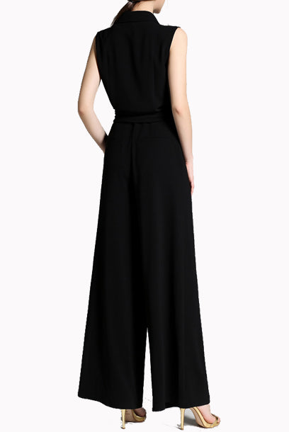 Sleeveless Lapel Playsuit Jumpsuit