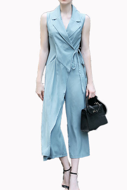 Sleeveless Notched Lapel Playsuit Jumpsuit