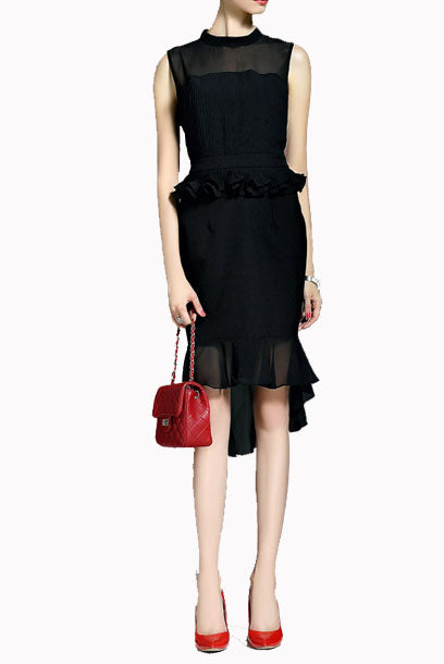 Sleeveless White Asymmetrical Peplum Dress