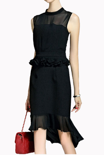 Sleeveless White Asymmetrical Peplum Dress