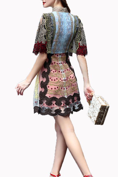 Blake Lively Patchwork Lace Skater Dress