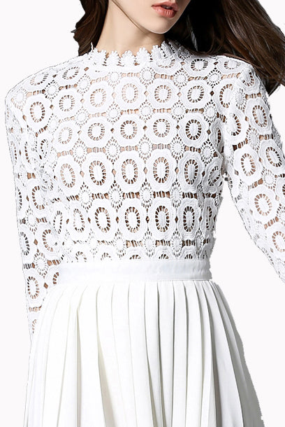 Middleton White Pleated Crochet Floral Maxi Dress