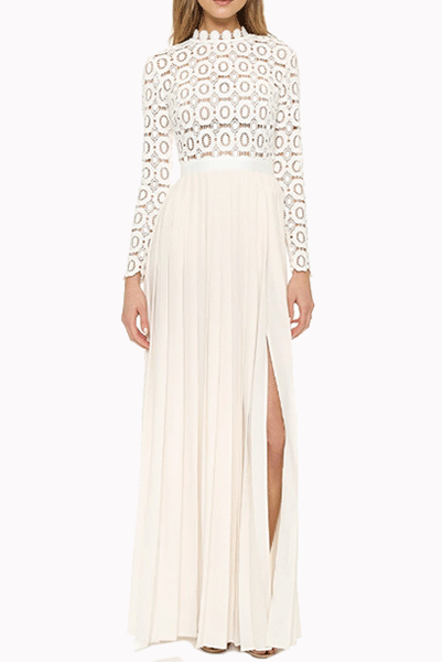Middleton White Pleated Crochet Floral Maxi Dress
