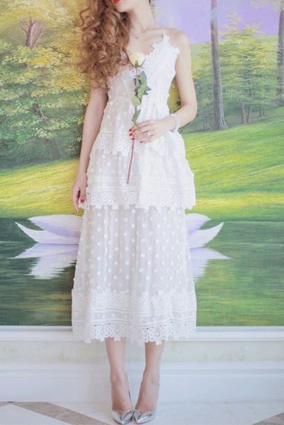 Petite Tiered Skirt Eyelet Dress