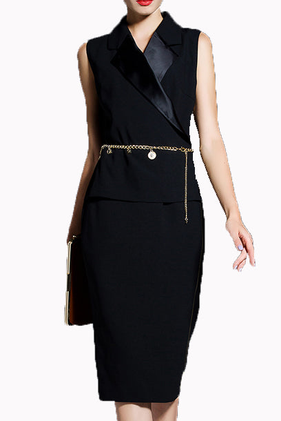 Sleeveless Notched Lapel Peplum Pencil Dress