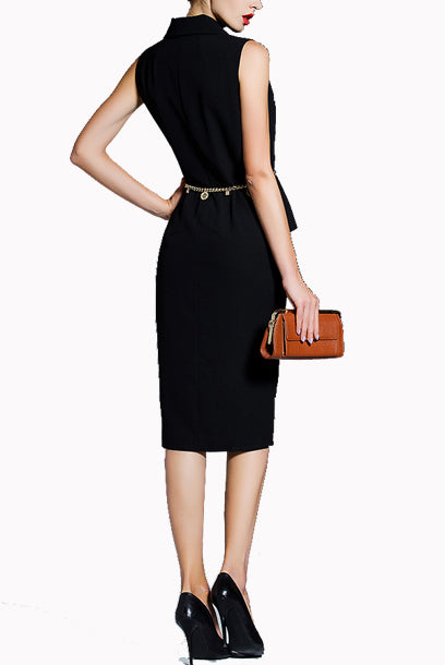 Sleeveless Notched Lapel Peplum Pencil Dress