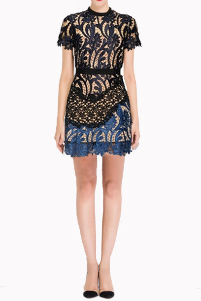 Short Sleeves Patchwork Lace Mini Dress