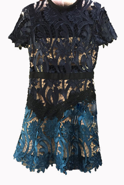 Short Sleeves Patchwork Lace Mini Dress
