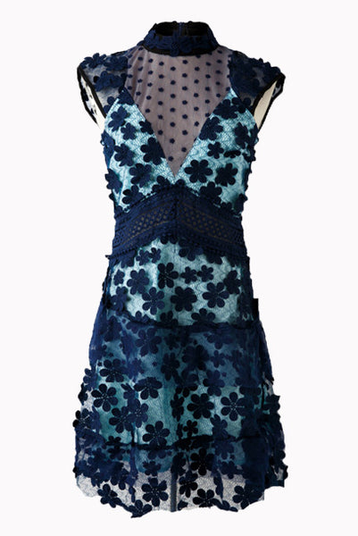 3D Floral Applique Lace Overlay Lined Mini Dress