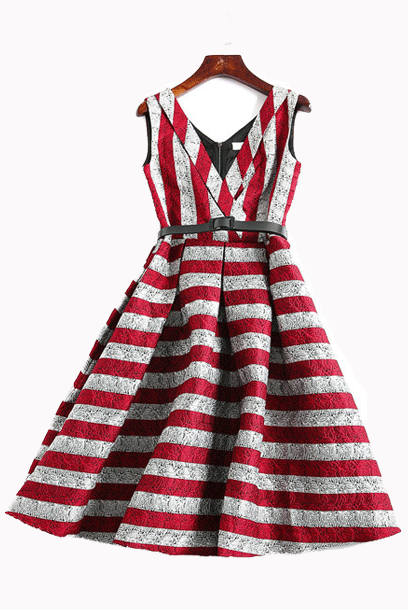 Deep V Neck A-line Dress