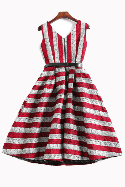 Deep V Neck A-line Dress