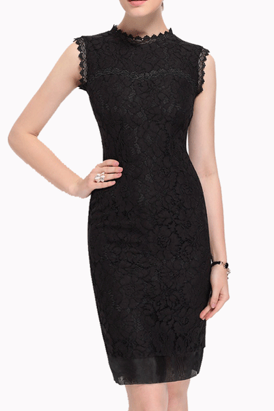 Sleeveless Black Lace Pencil Dress