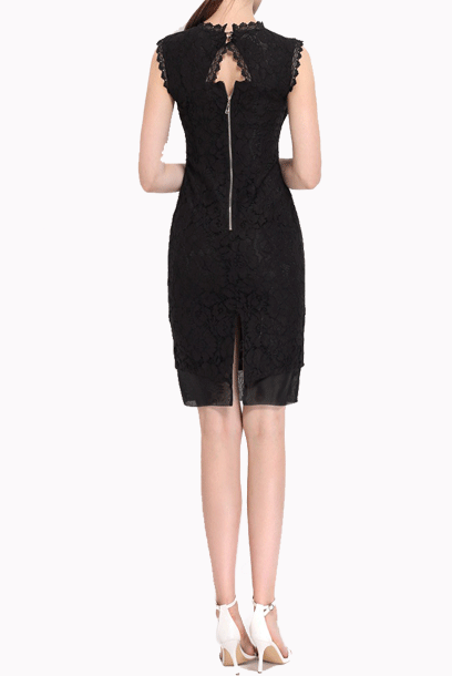 Sleeveless Black Lace Pencil Dress