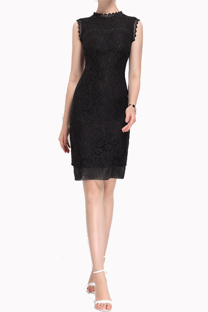 Sleeveless Black Lace Pencil Dress