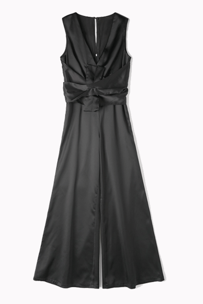 V neckline Bow Black Playsuit Jumpsuit