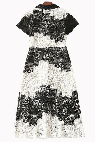 Macramé-Lace Button Colour Block Dress