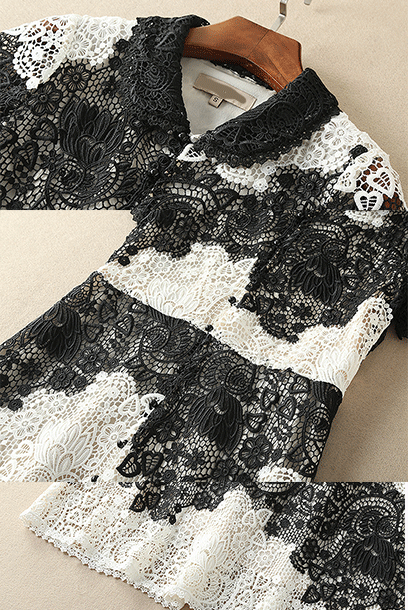 Macramé-Lace Button Colour Block Dress