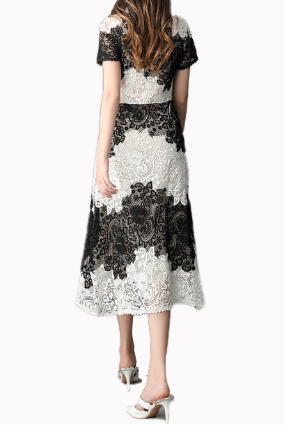 Macramé-Lace Button Colour Block Dress