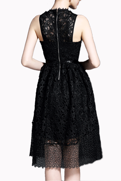 Sleeveless Fit & Flare Black Cocktail Midi Dress