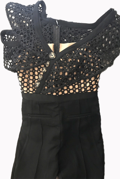 One Shoulder Lace Ruffled Crepe Playsuit Jumpsuit