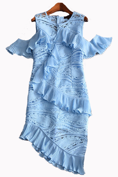 Bare Shoulders Asymmetrical Ruffled Dress