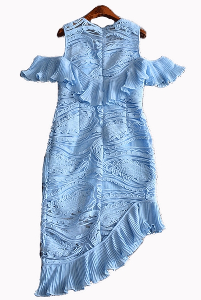 Bare Shoulders Asymmetrical Ruffled Dress