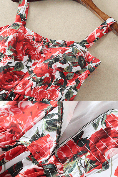 Ruffled Tiered Rose Floral-print Midi Dress
