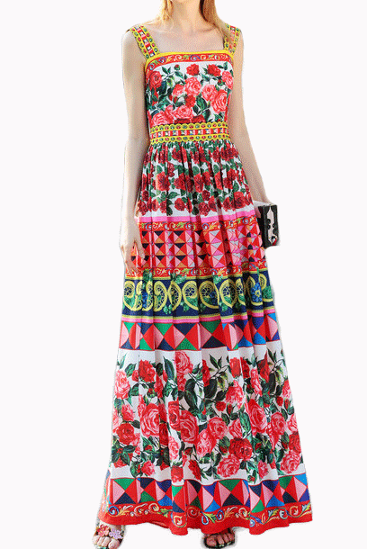 Sleeveless Apron Carretto Printed Maxi Dress