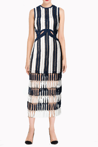 Striped Crochet Cutout Midi Dress