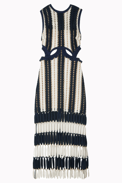 Striped Crochet Cutout Midi Dress