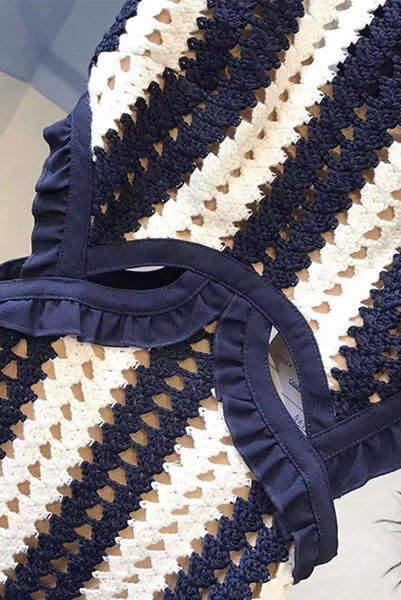 Striped Crochet Cutout Midi Dress