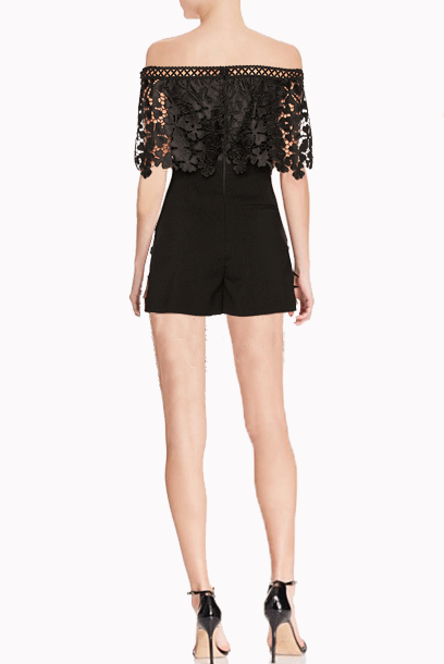 Off-Shoulder Lace Crepe Playsuit Jumpsuit Romper