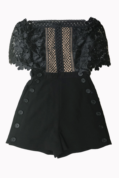 Off-Shoulder Lace Crepe Playsuit Jumpsuit Romper