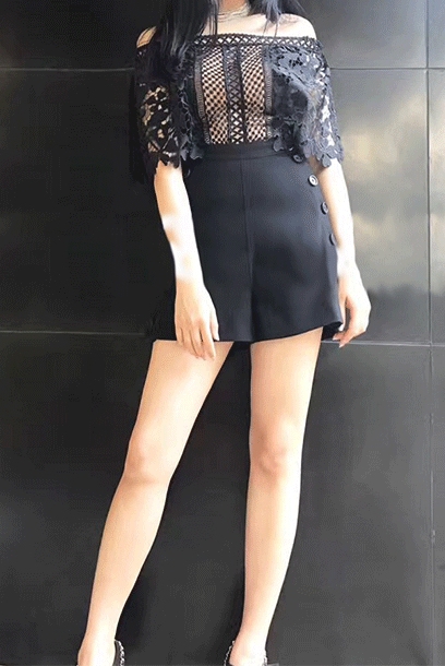 Off-Shoulder Lace Crepe Playsuit Jumpsuit Romper