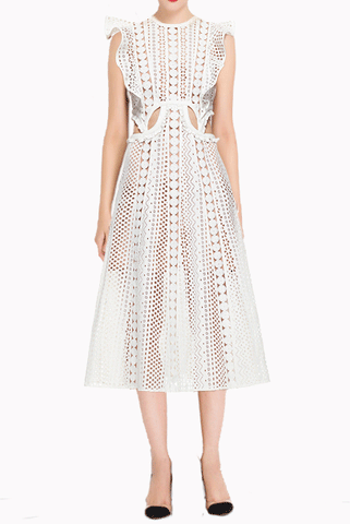 Ruffled cut-out Broderie Anglaise Eyelet Midi Dress