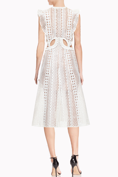 Ruffled cut-out Broderie Anglaise Eyelet Midi Dress