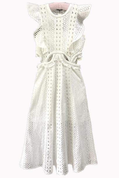 Ruffled cut-out Broderie Anglaise Eyelet Midi Dress