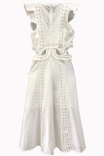 Ruffled cut-out Broderie Anglaise Eyelet Midi Dress