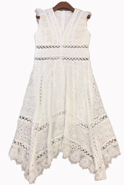 Asymmetrical Eyelet White Dress