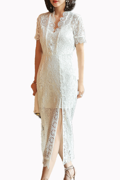 Short Sleeves Lace Pencil Dress