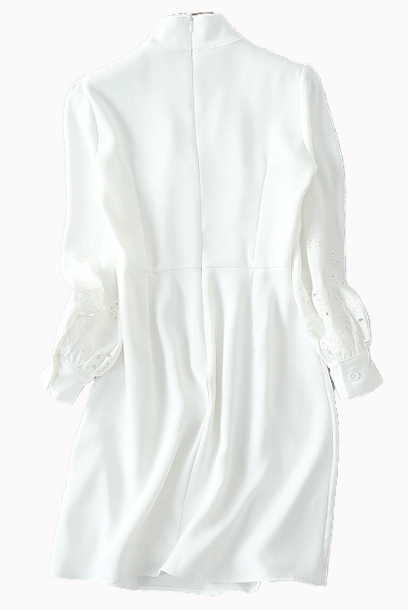 Long Sleeves White Broderie Anglaise-Cuff Cady Dress