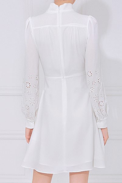 Long Sleeves White Broderie Anglaise-Cuff Cady Dress
